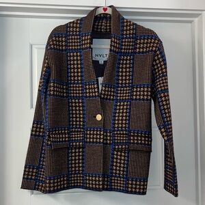 NVLT Women's Houndstooth Plaid Blazer in Brown and Blue